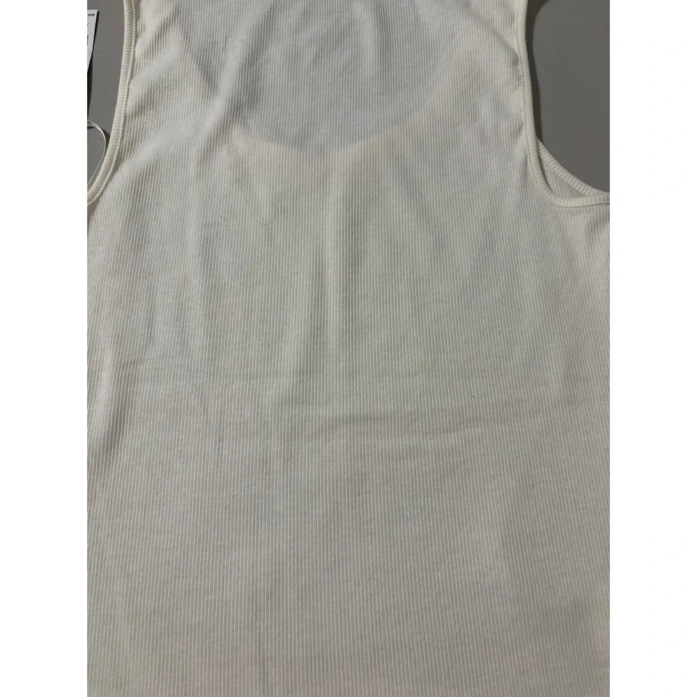 ELLE Cream Ribbed Tank‎ Top Ruffle Neck Sleeveless Basic Layering Top Small